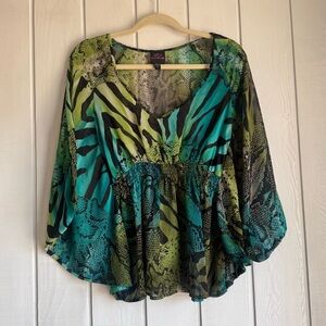 Bebe Y2K Butterfly Sleeve Animal Print Blouse